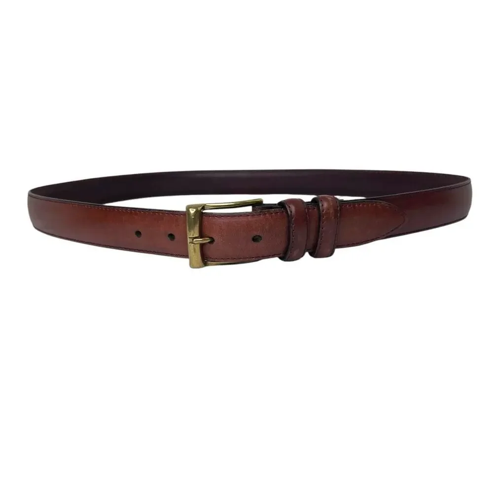 Genuine Leather Dress Belt Solid Brass Buckle Brown Classic Casual Men's 38W